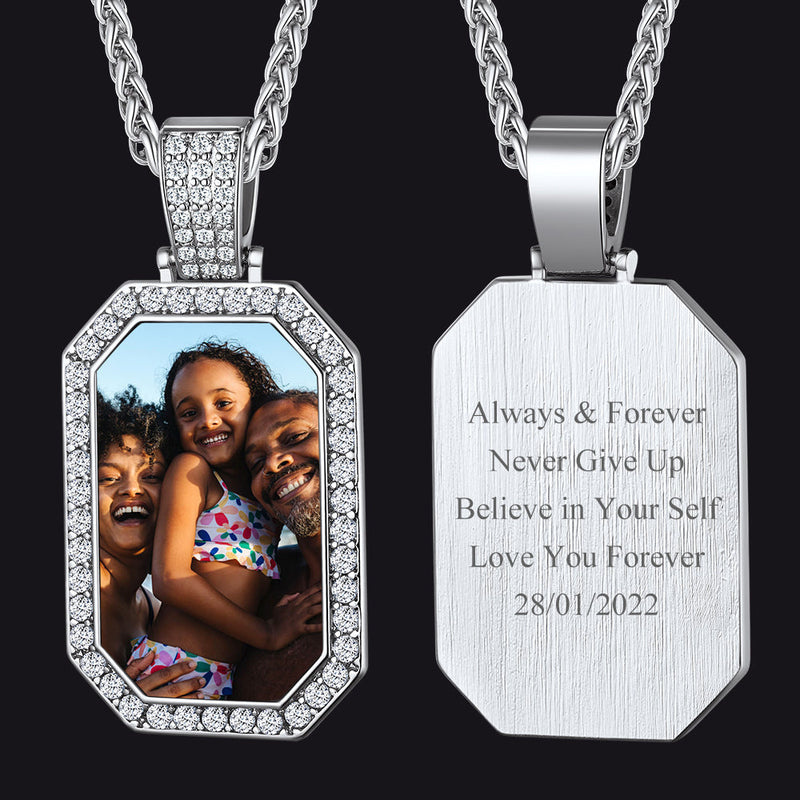 Memorial Personalized Picture Dog Tag Necklace With Cz for Mom Family