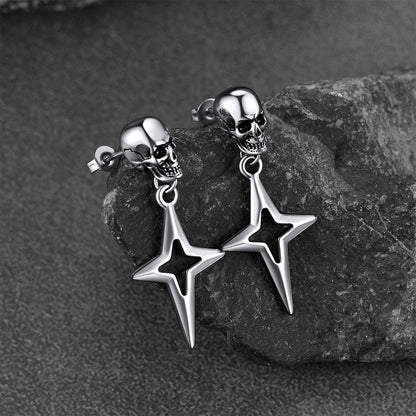 Flash Skull Dangle Stud Earrings With Cross Star for