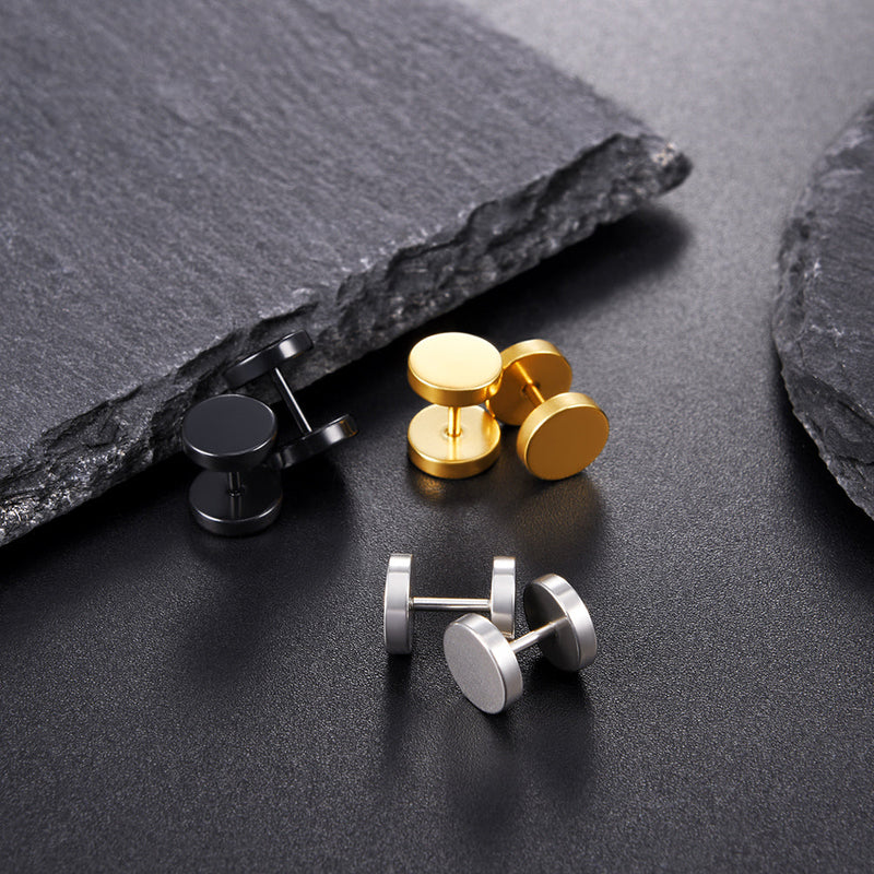Punk Round Fake Plug Stud Earrings Set – 3 Pairs | 6mm & 8mm