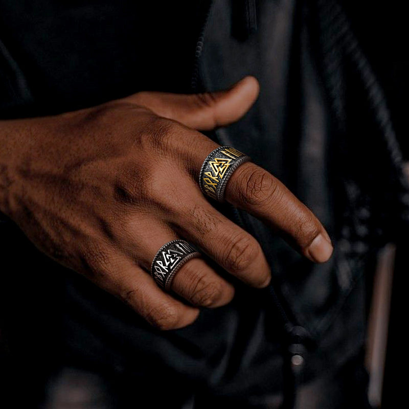 Norse Viking Valknut Ring With Rune for
