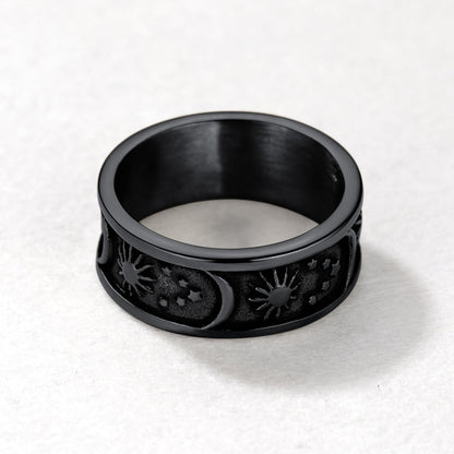 Stainless Steel Sun Moon Star Band Ring for