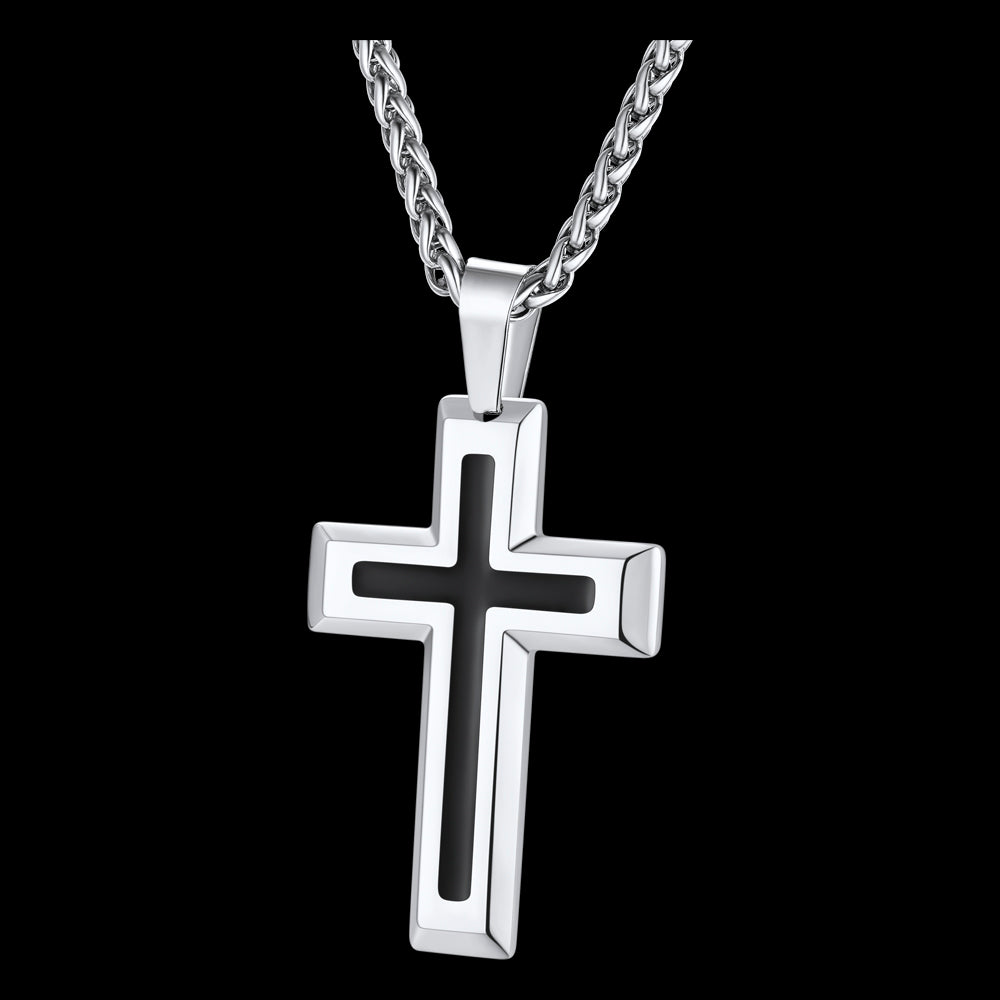 Christian Black Enamel Cross Pendant Necklace for