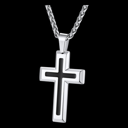 Christian Black Enamel Cross Pendant Necklace for