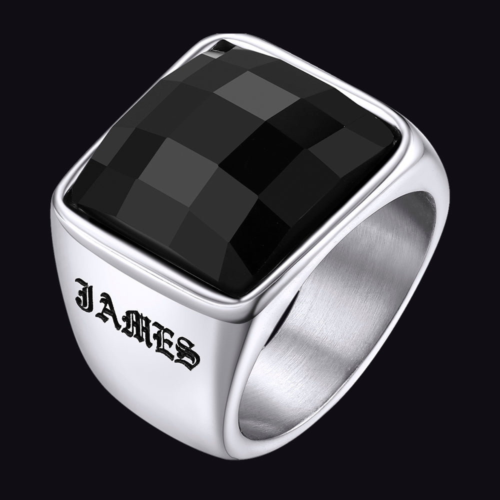 Custom Black Onyx Engraved Signet Ring for