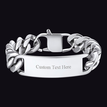 Customized Engraved Id Bar Cuban Chain Link Bracelet for