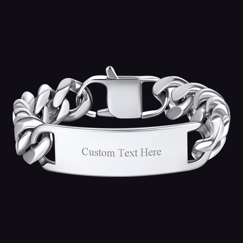 Customized Engraved Id Bar Cuban Chain Link Bracelet for