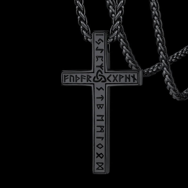Viking Rune Cross Pendant Necklace for