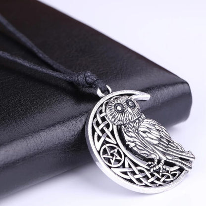Mystical Owl and Crescent Moon Pentacle Necklace: a Wiccan Amulet for Owl Enthusiasts