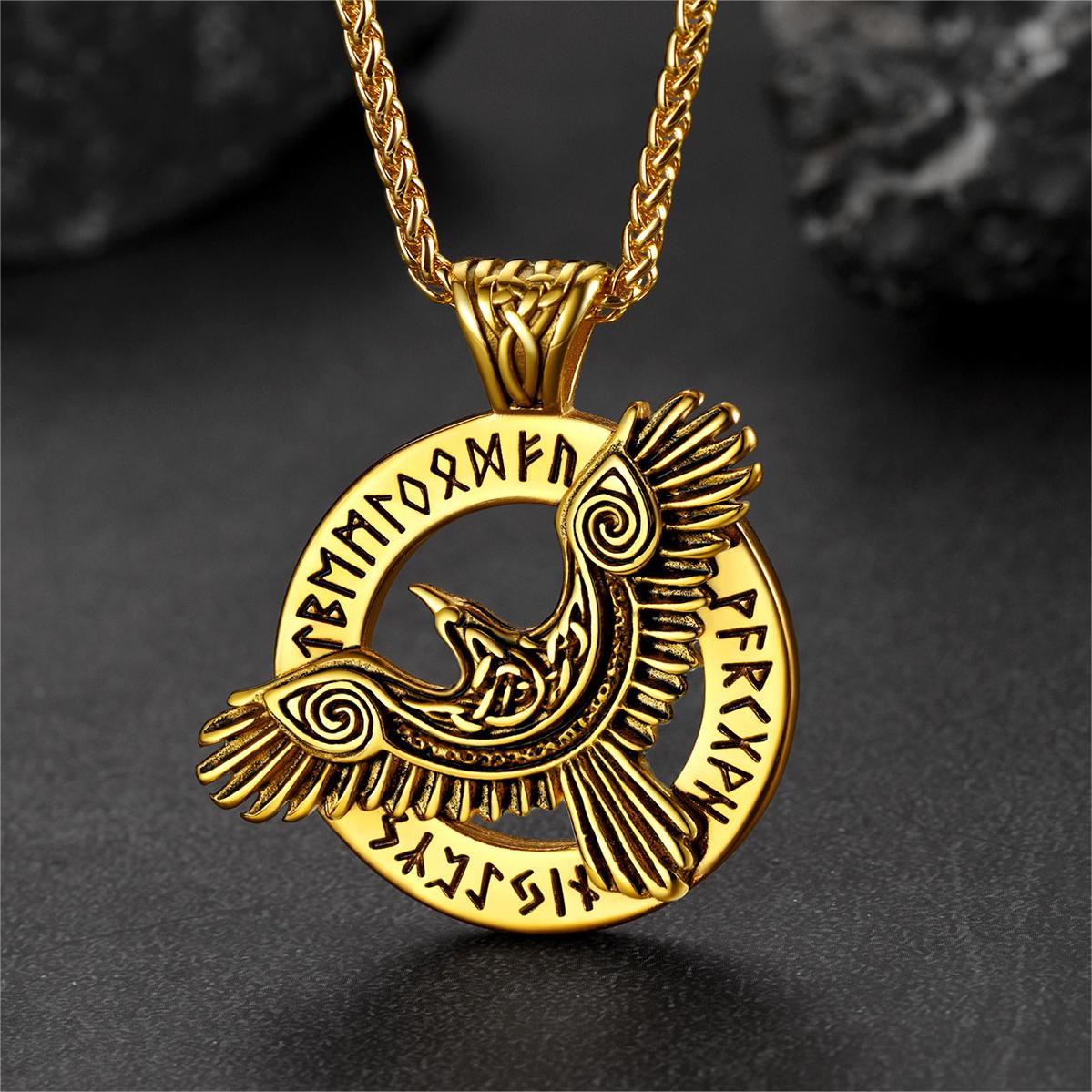 Viking Odin's Raven Necklace for With Runes
