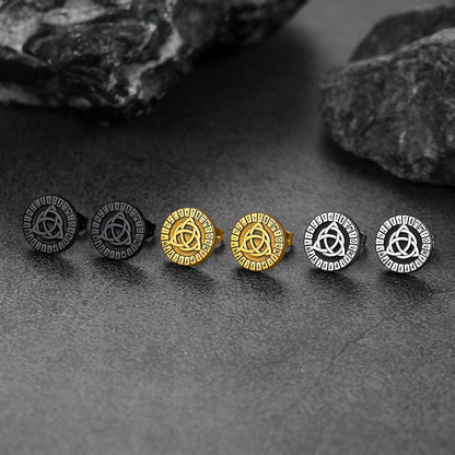 Viking Celtic Knot With Rune Stud Earrings for