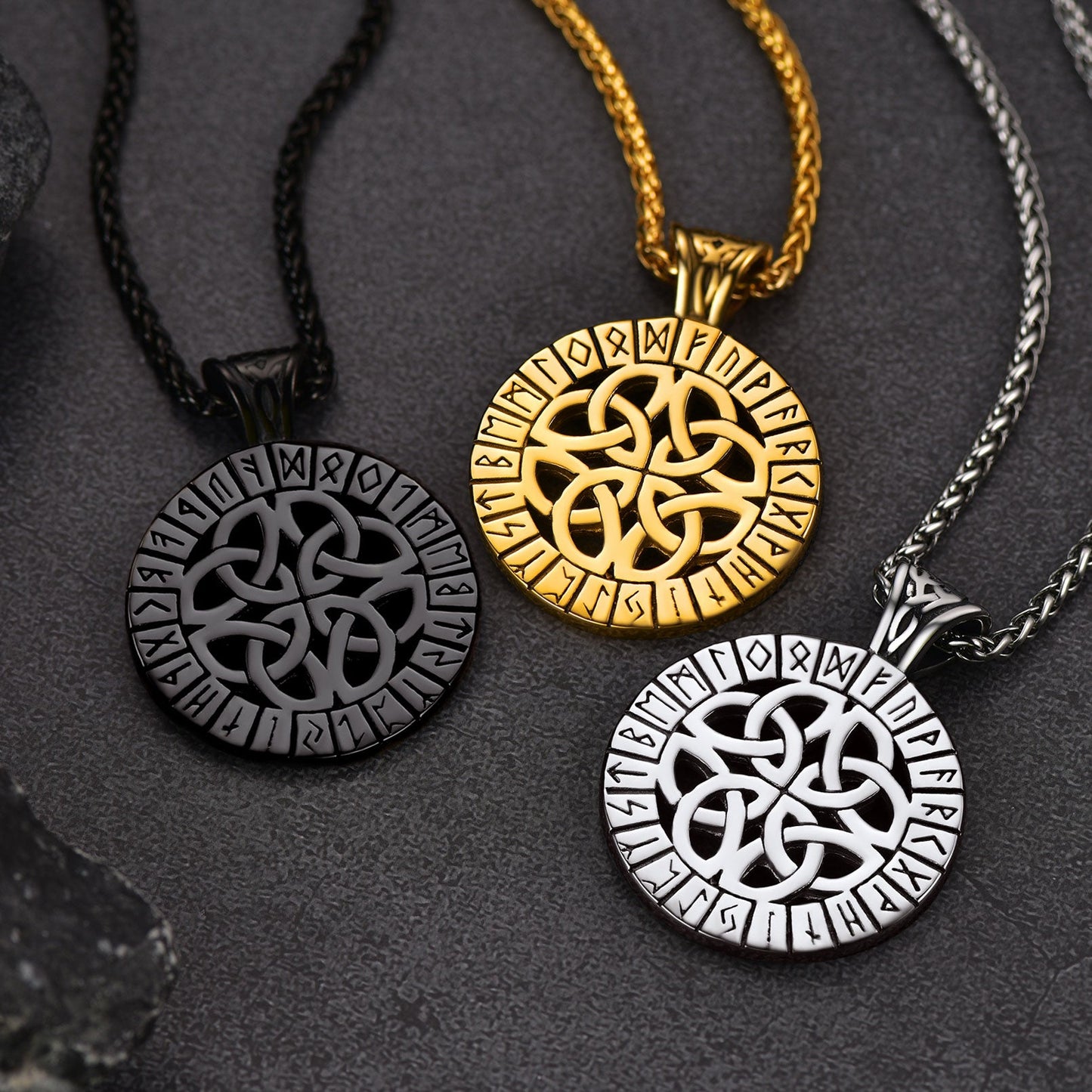 Irish Celtic Knot Necklace With Viking Runes for