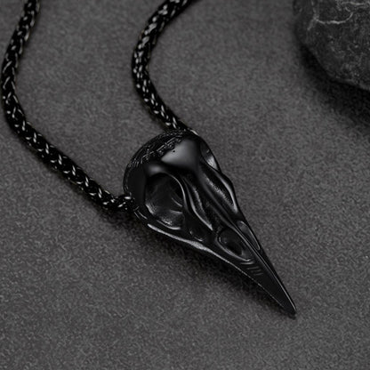 Raven Skull Necklace With Viking Compass for