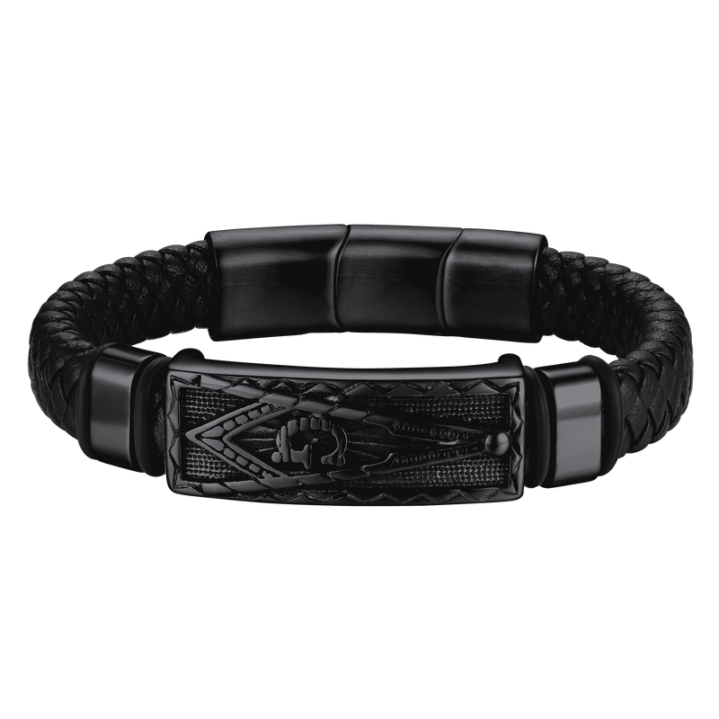 Masonic Compass Braided Black Leather Bracelet for Father Husband