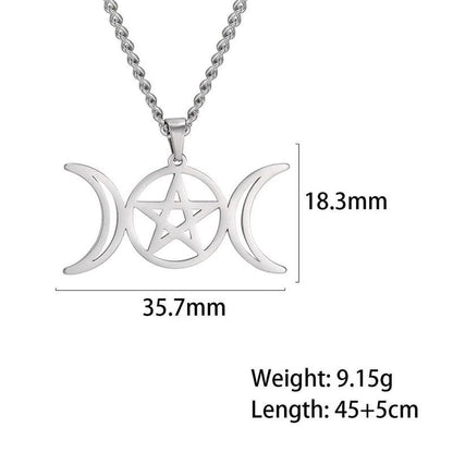 Triple Moon Goddess Pentagram Necklace