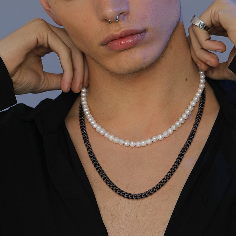 Freshwater Pearl & Cuban Link Chain Necklace for