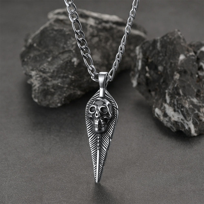 Punk Leaves Skull Pendant Necklace for