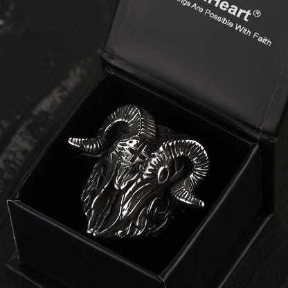 Faithheart Stainless Steel Satan Baphomet Goat Ring for