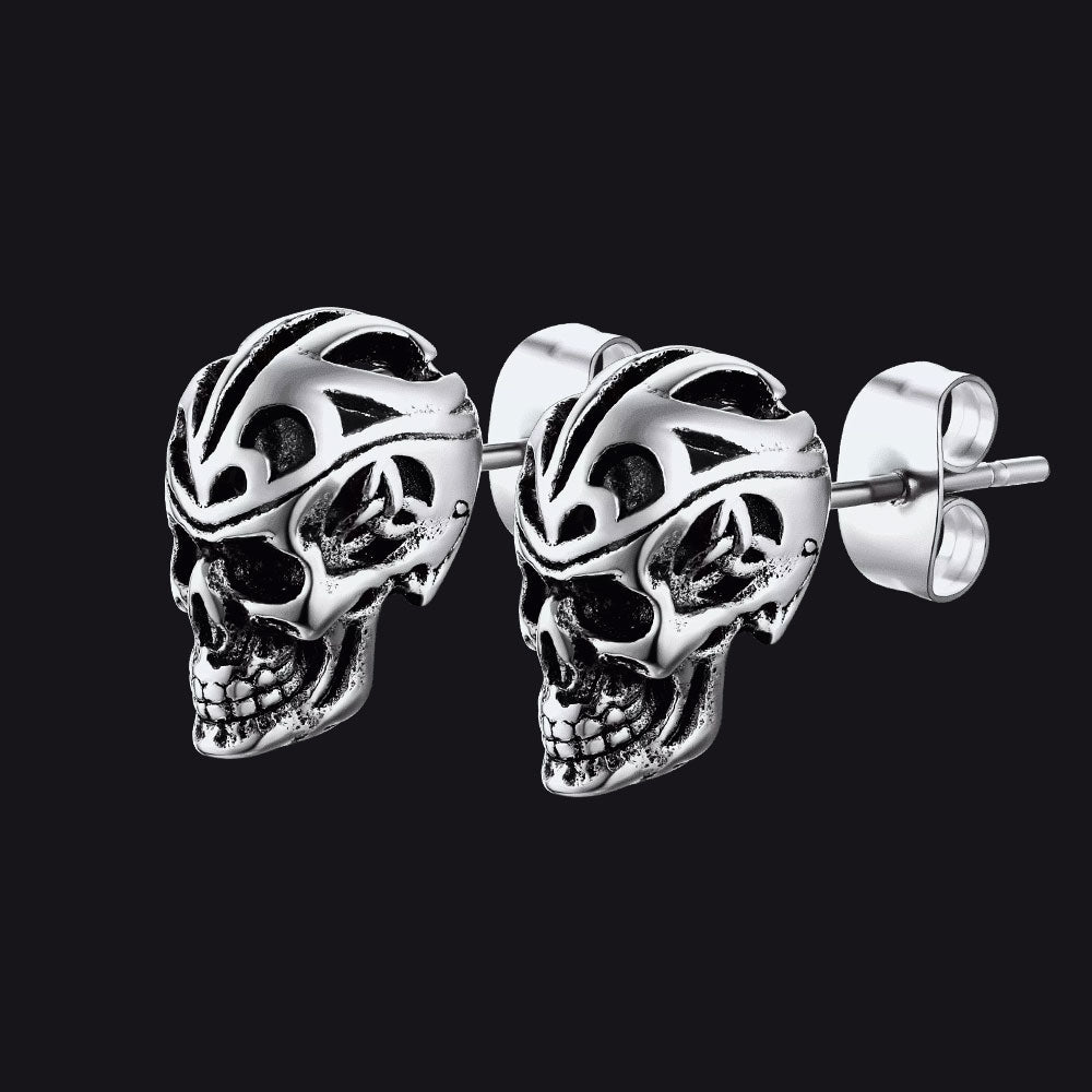 Gothic Celtic Knot Skull Stud Earrings for
