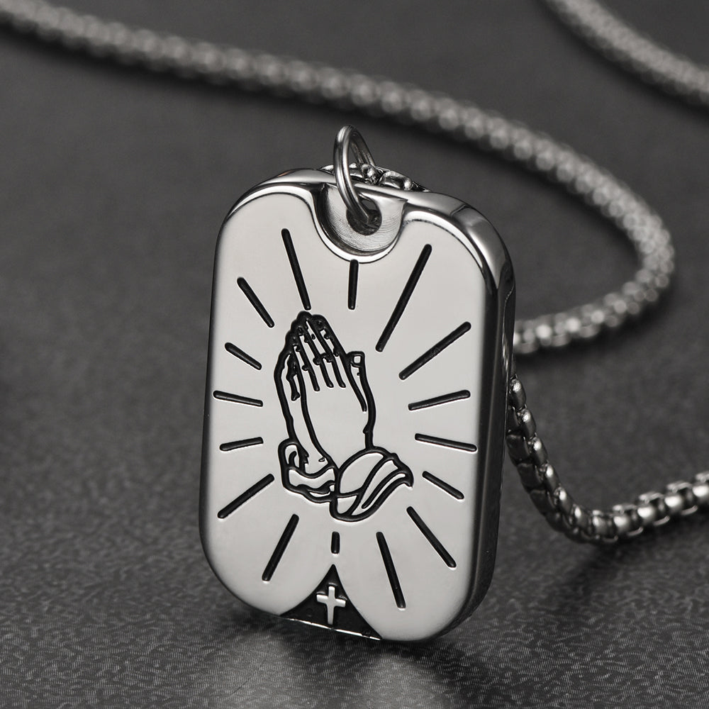 Serenity Prayer Hand Dog Tag Necklace for