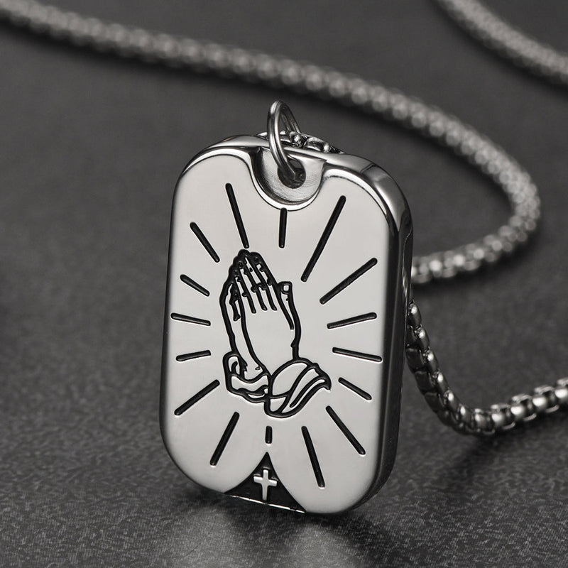 Serenity Prayer Hand Dog Tag Necklace for