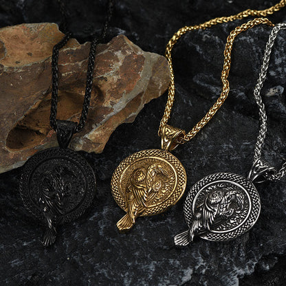 Viking Odin's Raven Pendant Necklace for