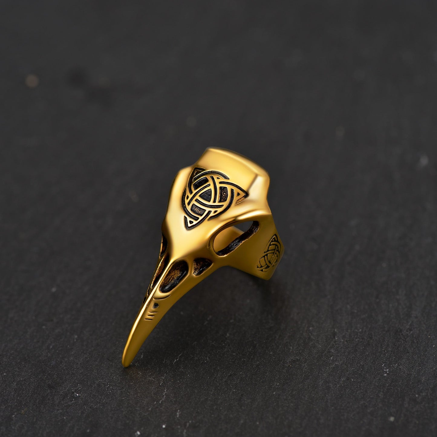 Viking Raven Skull Ring With Celtic Knot for
