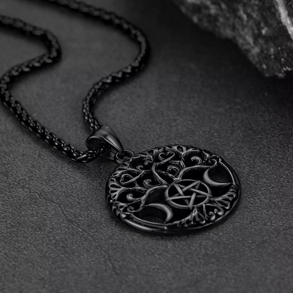 Pentacle Moon Tree of Life Necklace for
