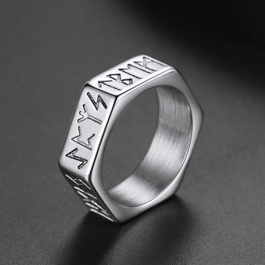 Norse Viking Hexagon Runes Band Ring for