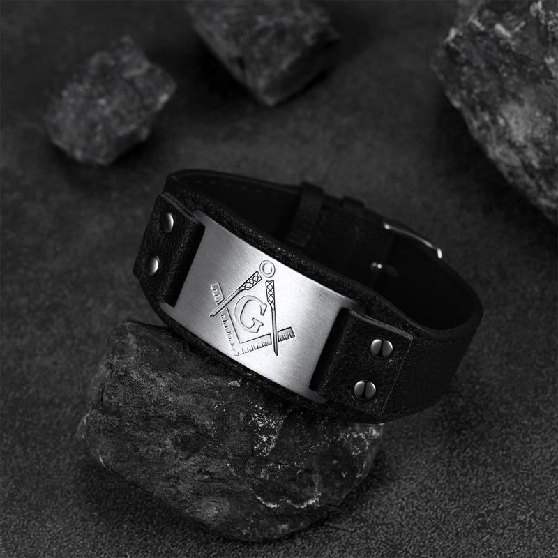 Flash Masonic Cuff Bracelet Leather Wristband for