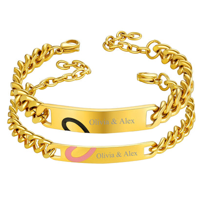 Custom Engraving Heart Couple Link Bracelet