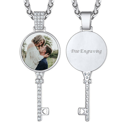 Personalised Photo Key Necklace With Cubic Zirconia for