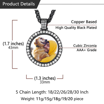 Customized Cubic Zircon Picture Circle Necklace Photo Pendant for