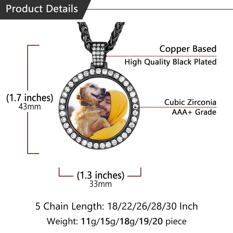 Customized Cubic Zircon Picture Circle Necklace Photo Pendant for