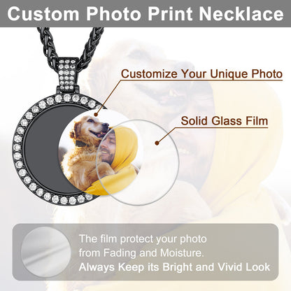 Customized Cubic Zircon Picture Circle Necklace Photo Pendant for
