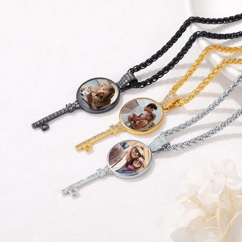 Personalised Photo Key Necklace With Cubic Zirconia for