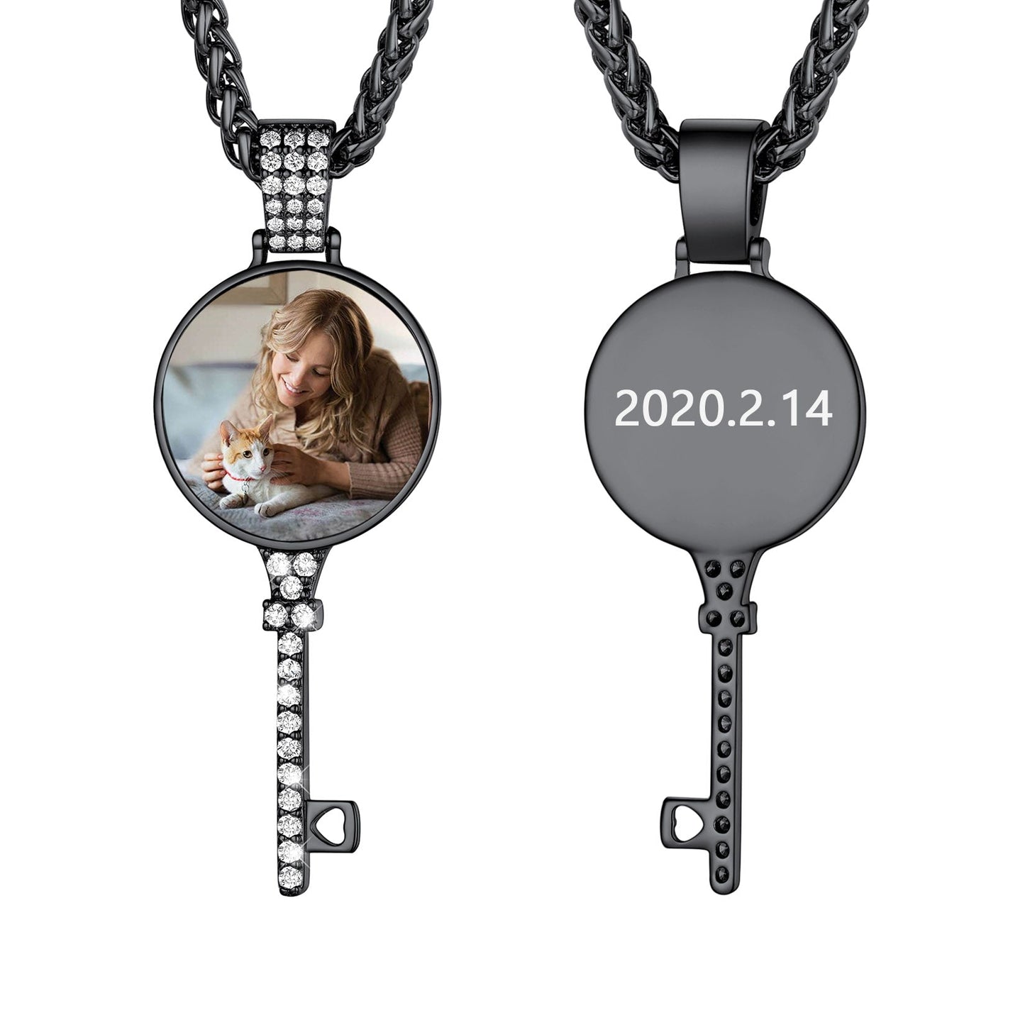 Personalised Photo Key Necklace With Cubic Zirconia for