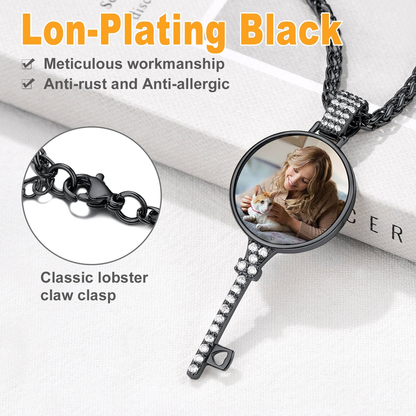 Personalised Photo Key Necklace With Cubic Zirconia for