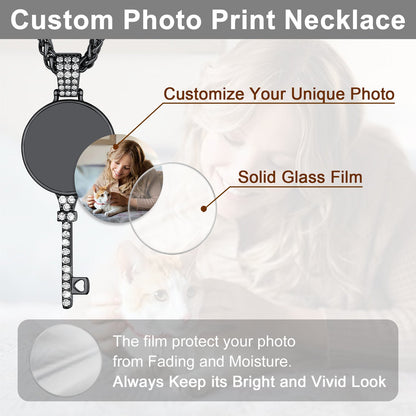 Personalised Photo Key Necklace With Cubic Zirconia for