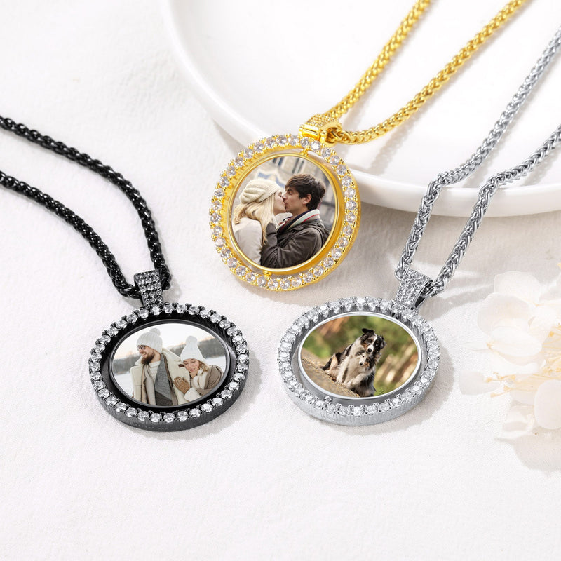 Personalized Memorial Double-side Picture Circle Chain Necklace for
