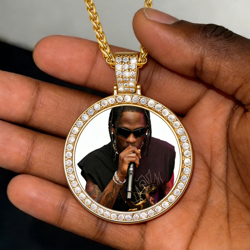 Personalized Large Picture Circle Necklace Memorial Photo Pendant for