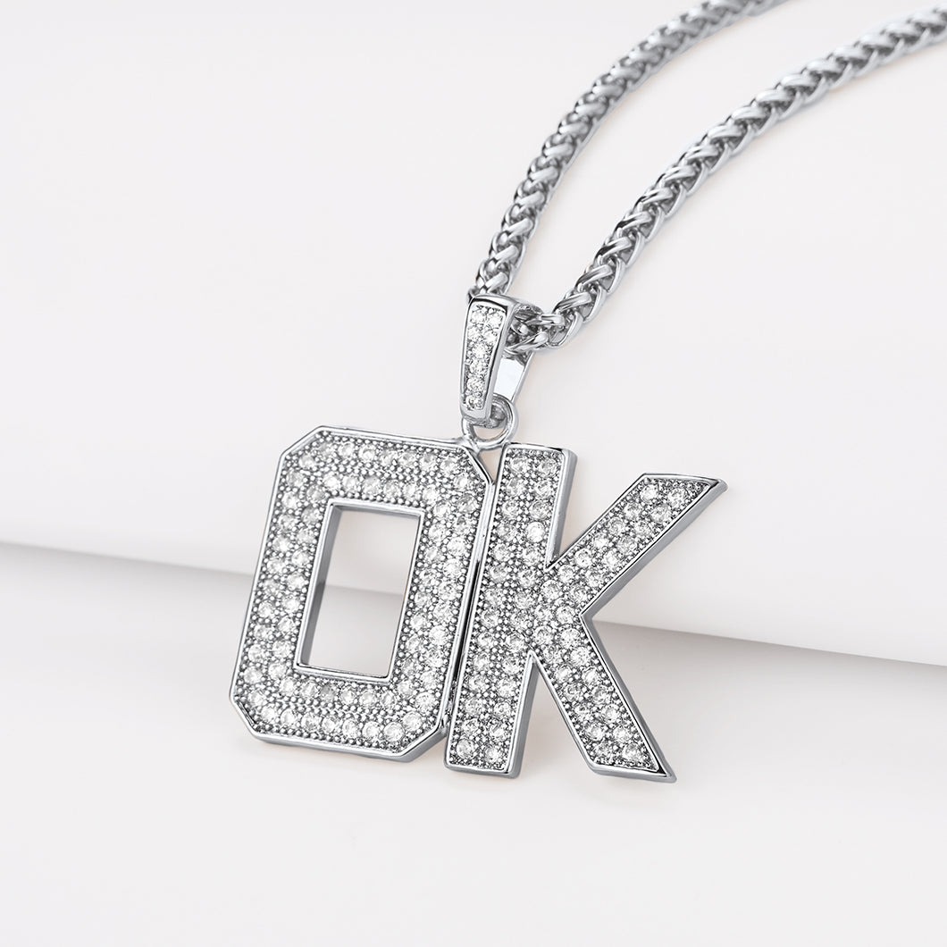 Hip Hop Cz Initials Letter Pendant Necklace for