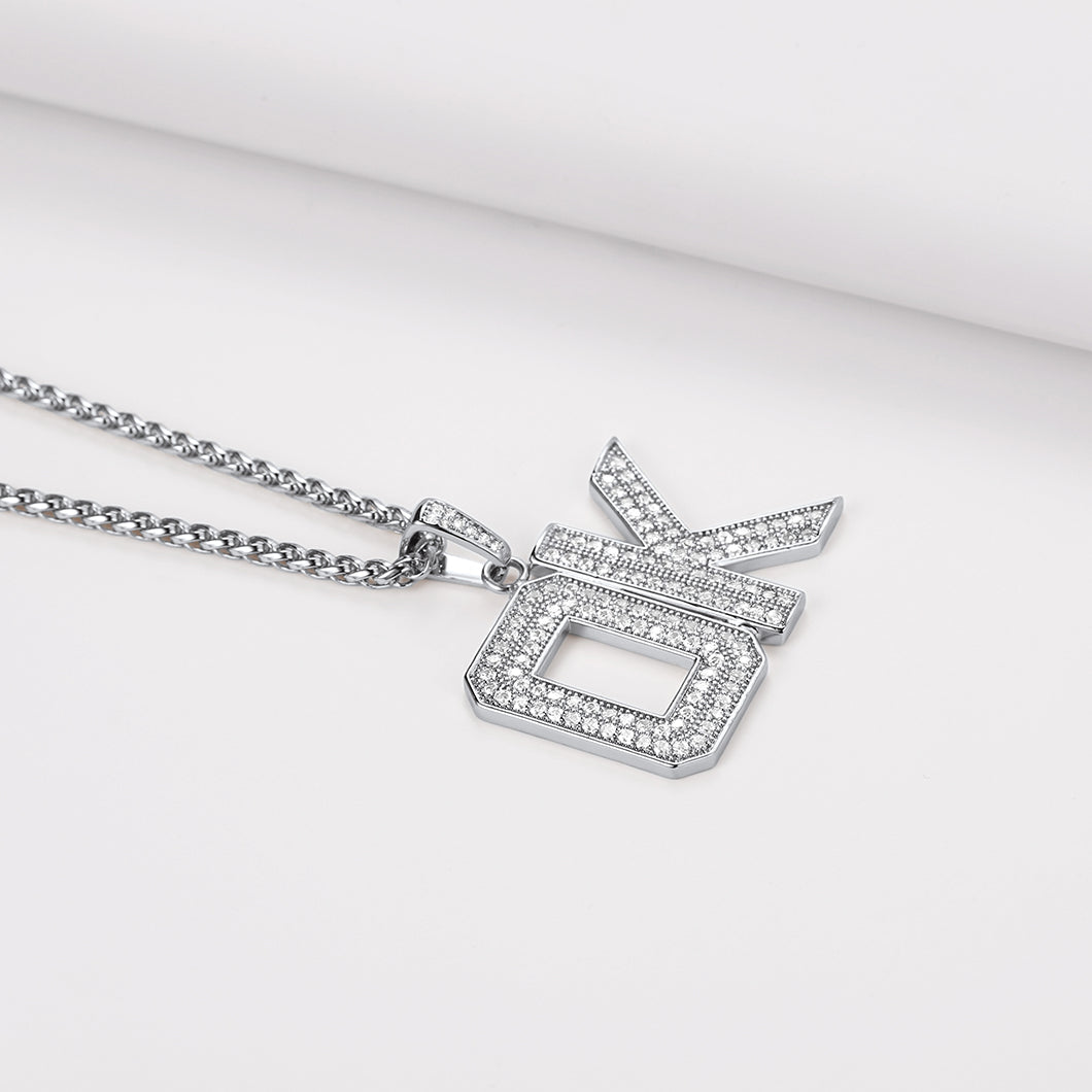 Hip Hop Cz Initials Letter Pendant Necklace for