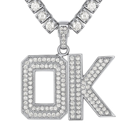 Hip Hop Cz Initials Letter Pendant Necklace for