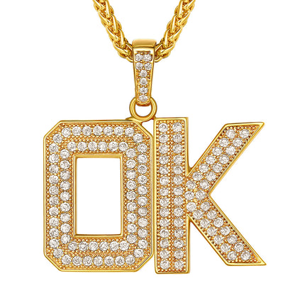 Hip Hop Cz Initials Letter Pendant Necklace for