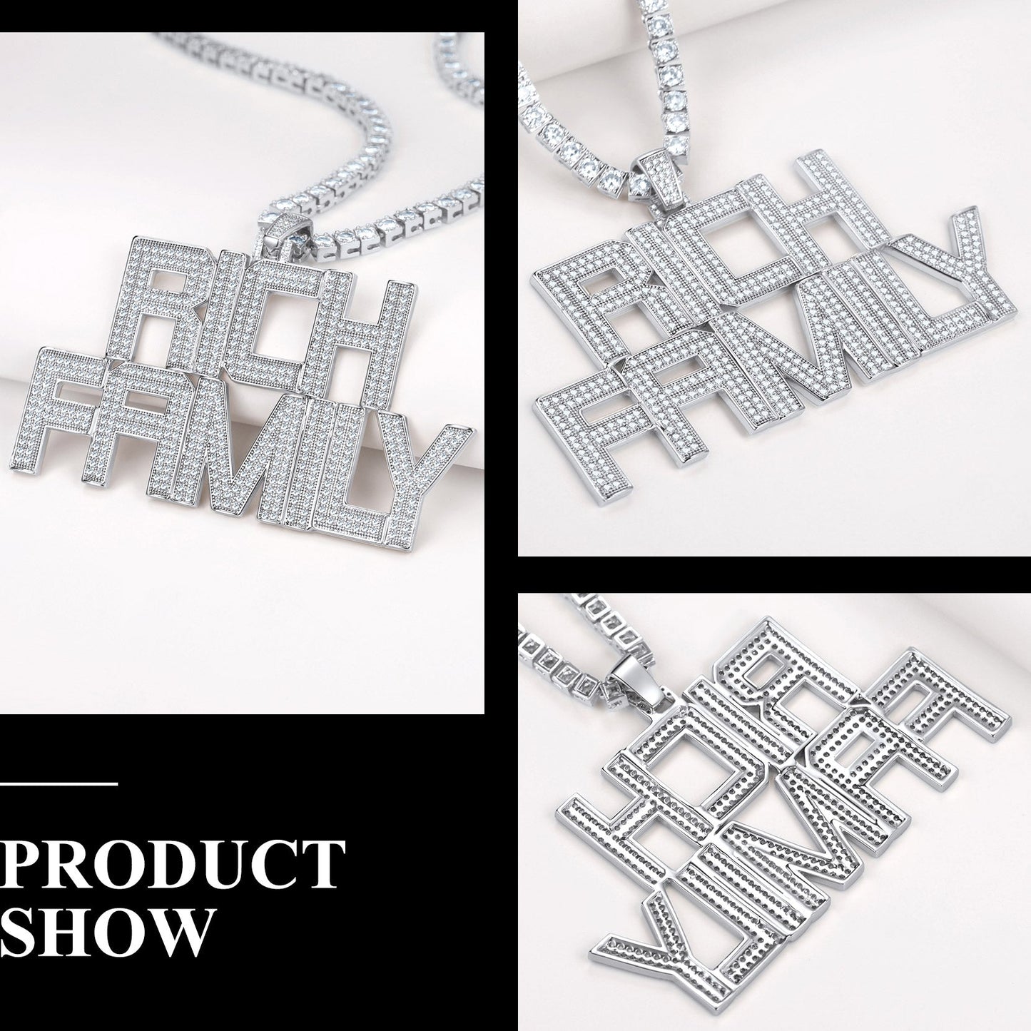 Custom Hip Hop Cubic Zirconia Initials Pendant Necklace for