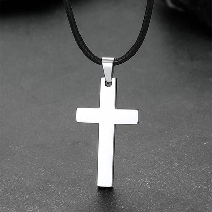 Engravable Cross Leather Necklace Pendant for