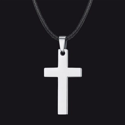 Engravable Cross Leather Necklace Pendant for