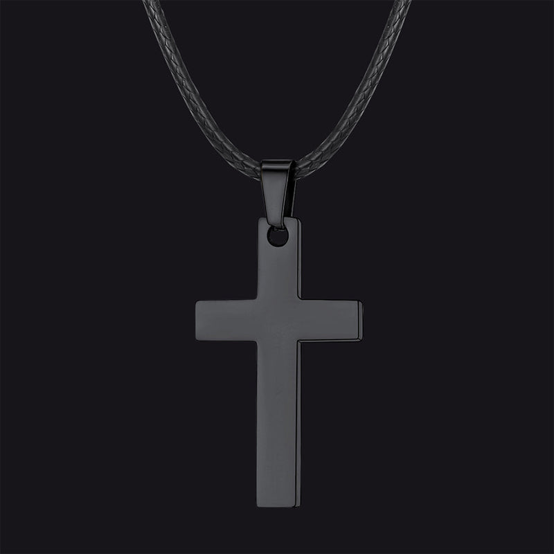 Engravable Cross Leather Necklace Pendant for