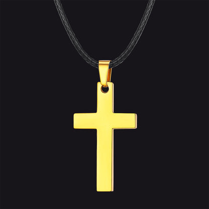 Engravable Cross Leather Necklace Pendant for