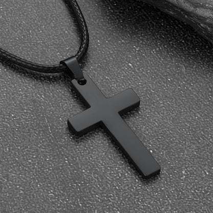 Engravable Cross Leather Necklace Pendant for